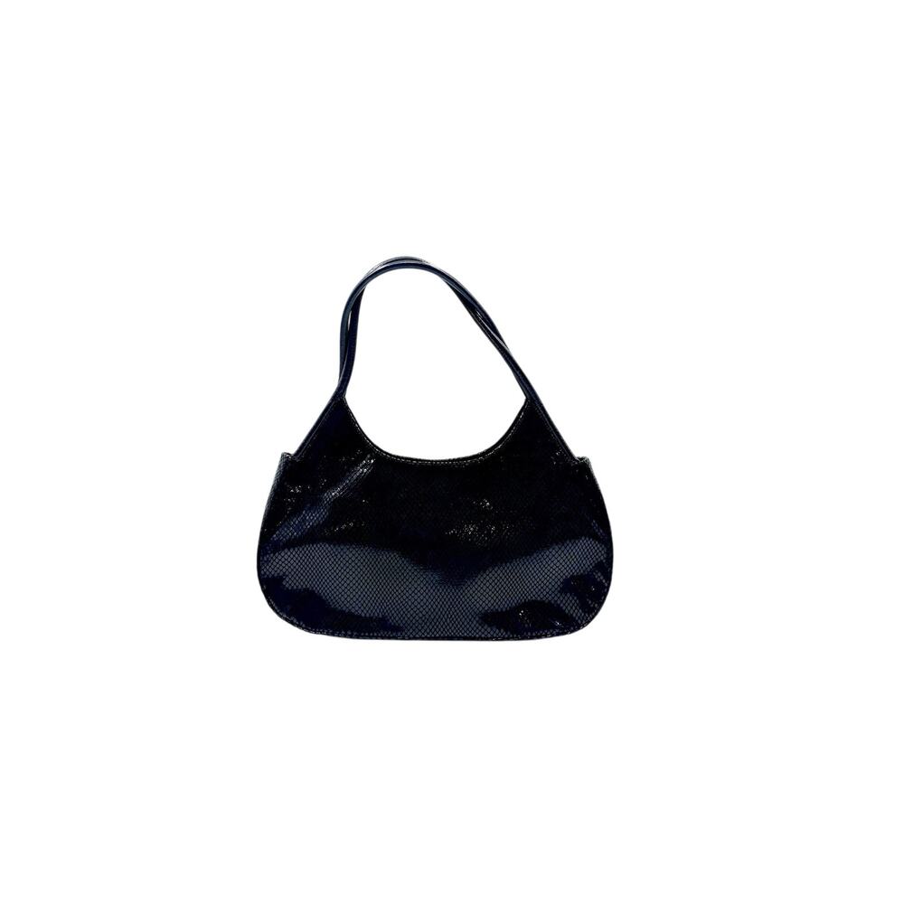 J. Renee Black Shiny Snakeskin Evening Purse Handbag Minor Lining Wear